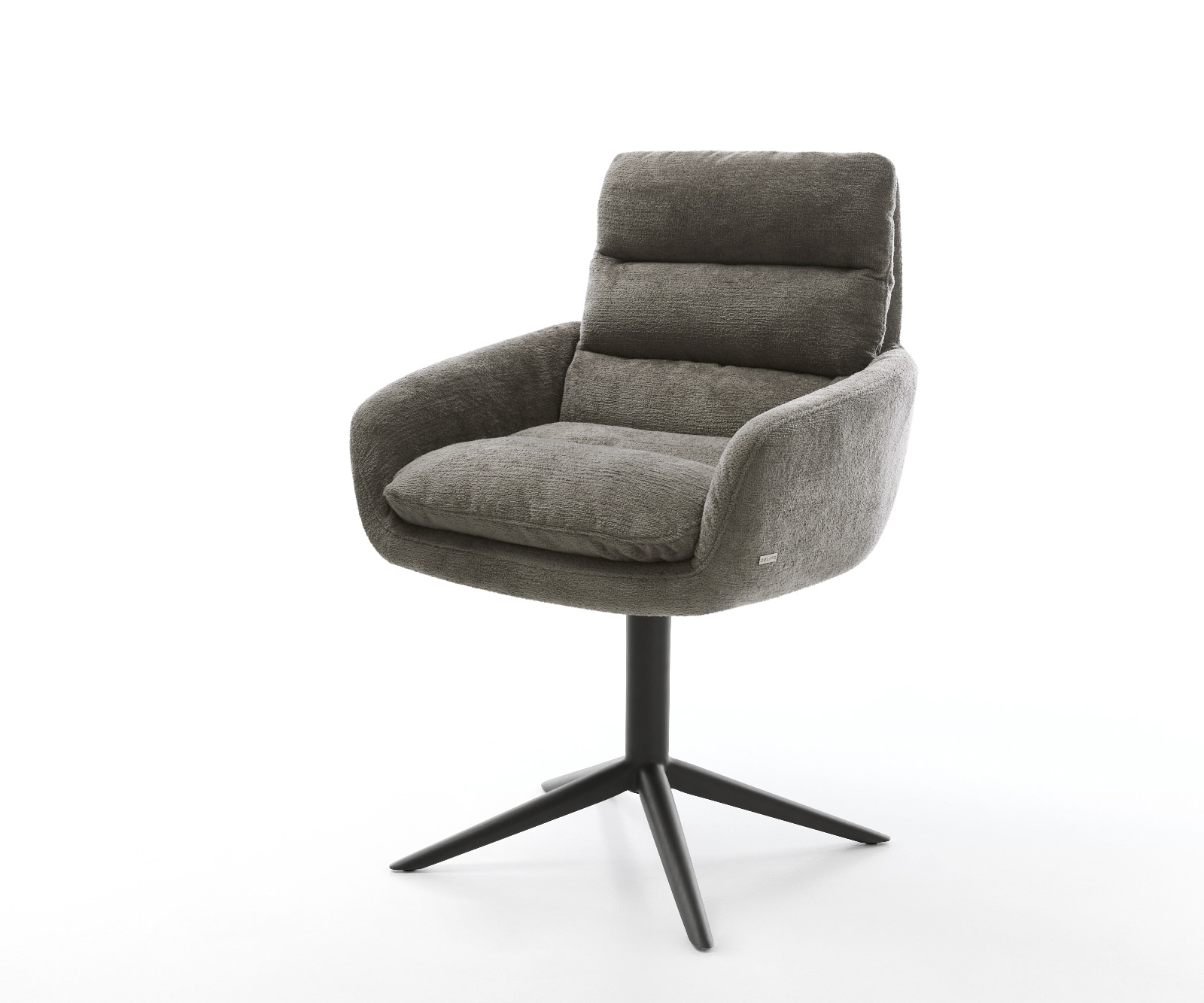 DELIFE Drehstuhl Abelia-Flex mit Armlehnen Bouclé Soft Schlamm Fußkreuz Schwarz 360° drehbar Wippfunktion