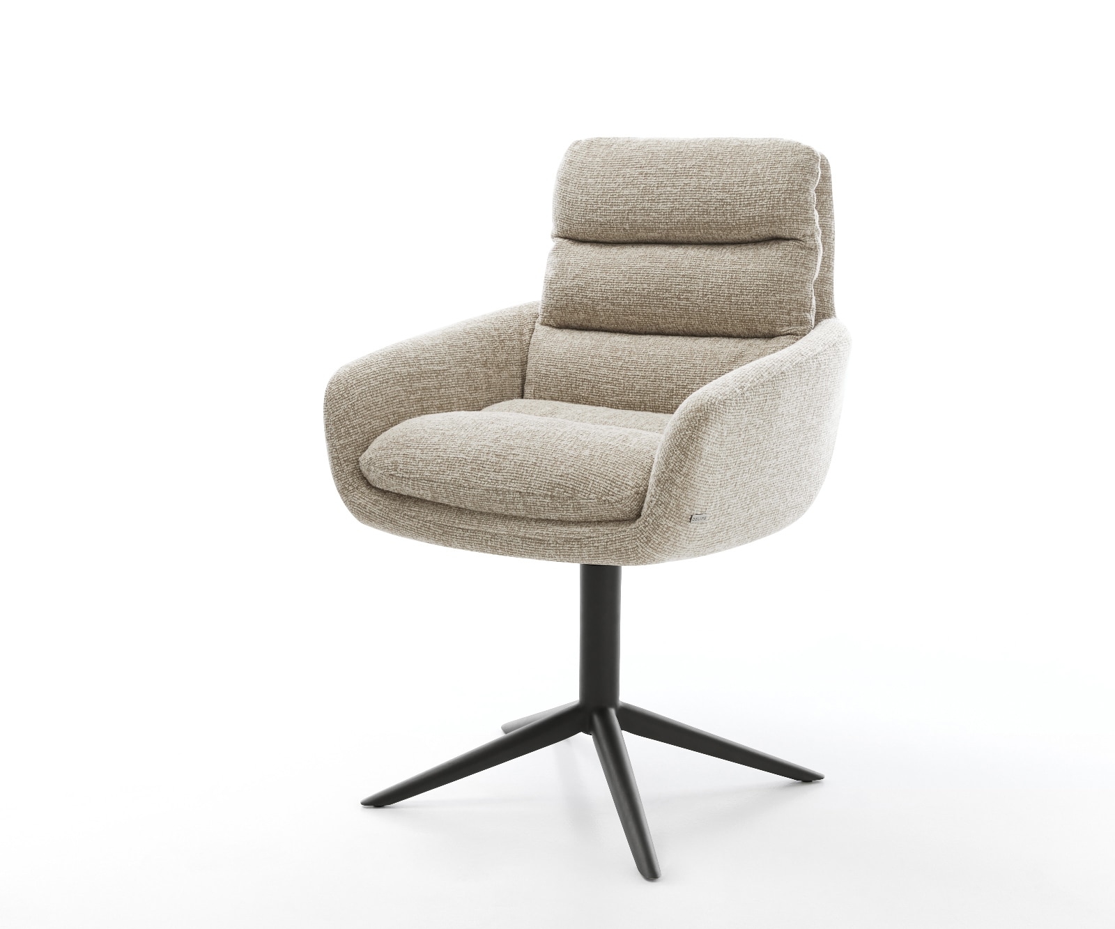 DELIFE Drehstuhl Abelia-Flex mit Armlehnen Webstoff Soft Beige Fußkreuz Schwarz 360° drehbar Wippfunktion