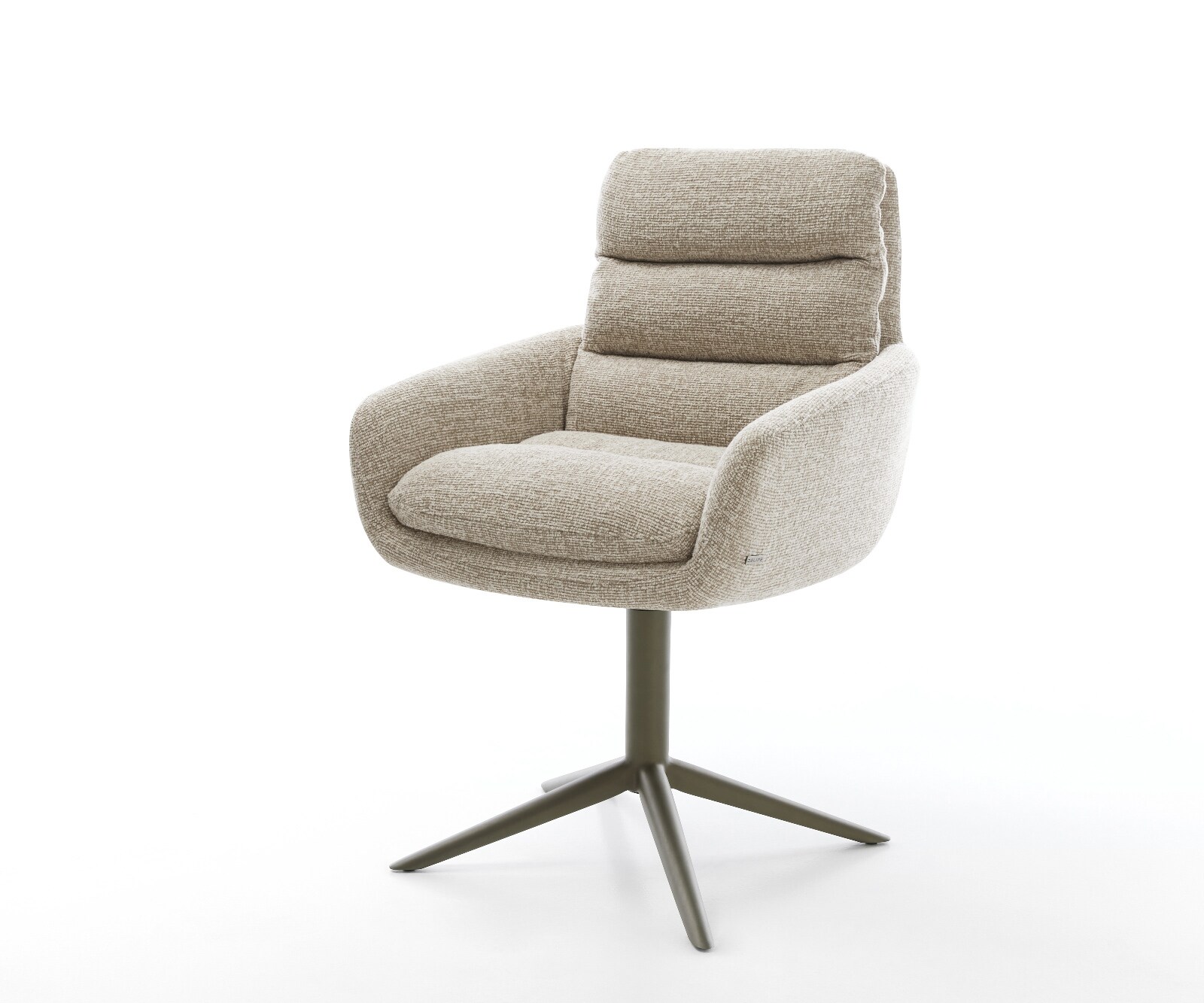 DELIFE Drehstuhl Abelia-Flex mit Armlehnen Webstoff Soft Beige Fußkreuz Effektfinish Titan 360° drehbar Wippfunktion
