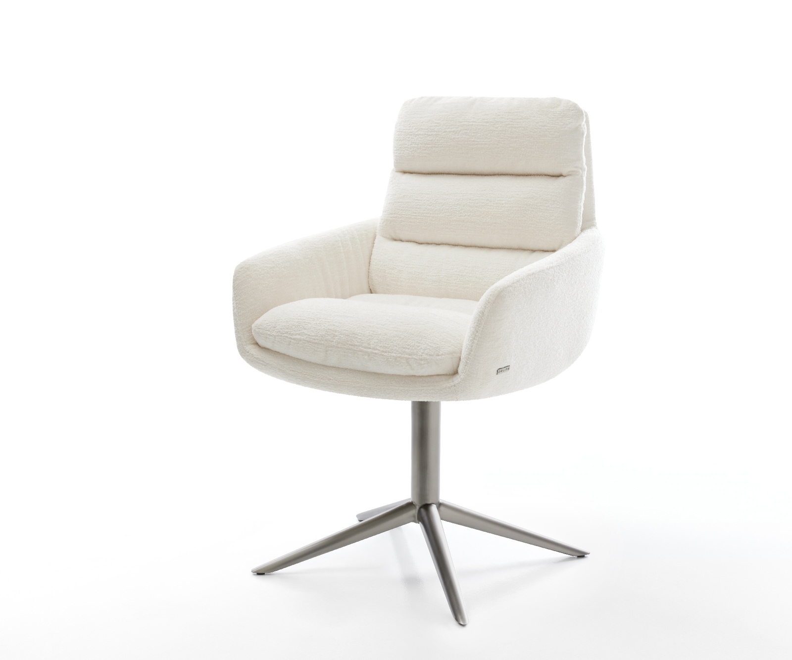 DELIFE Drehstuhl Abelia-Flex mit Armlehnen Bouclé Soft Beige Fußkreuz Graphit 360° drehbar Wippfunktion