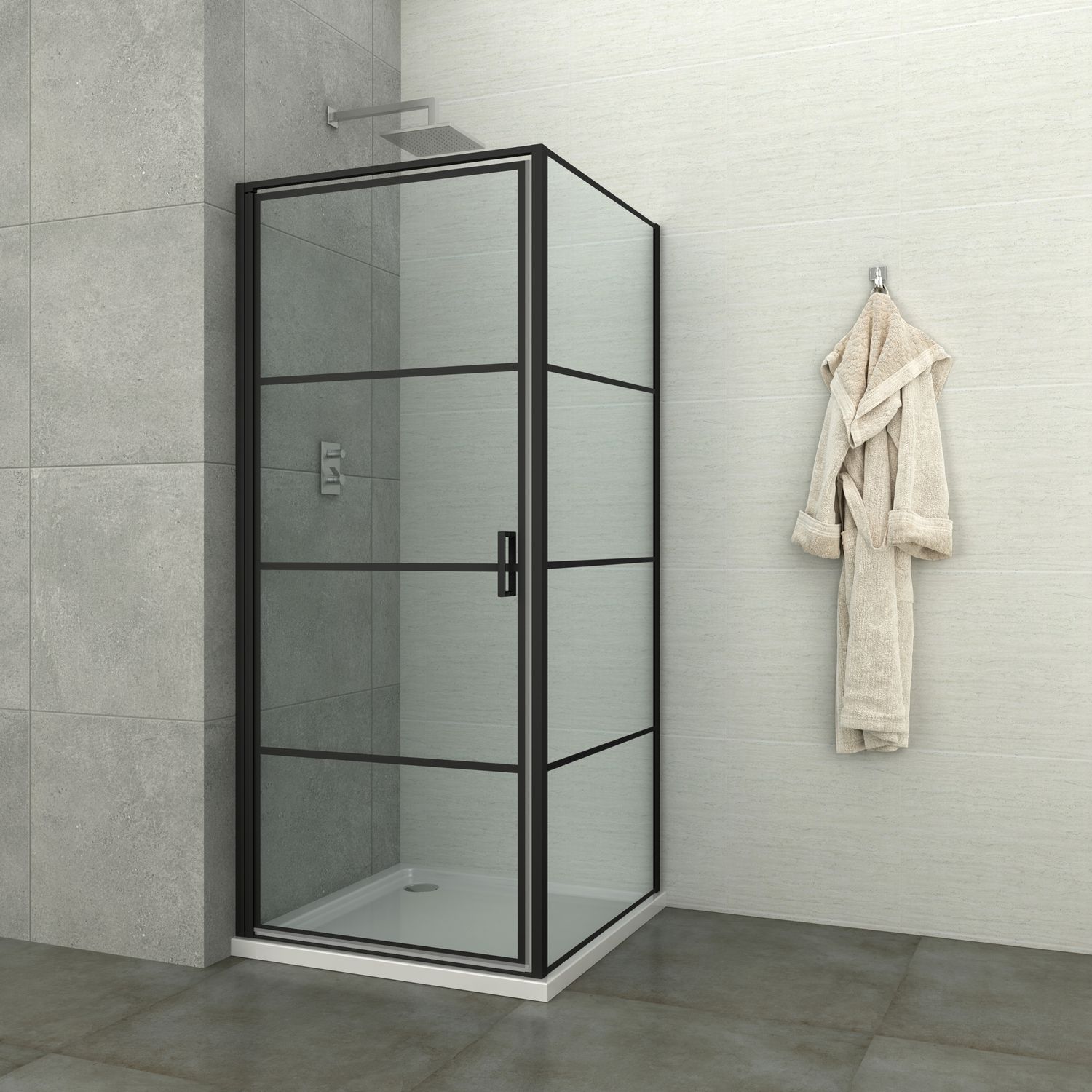 Allibert  Zijwand Loftgame 90 X 200cm - Zwart Profiel - 8 Mm Helder Glas