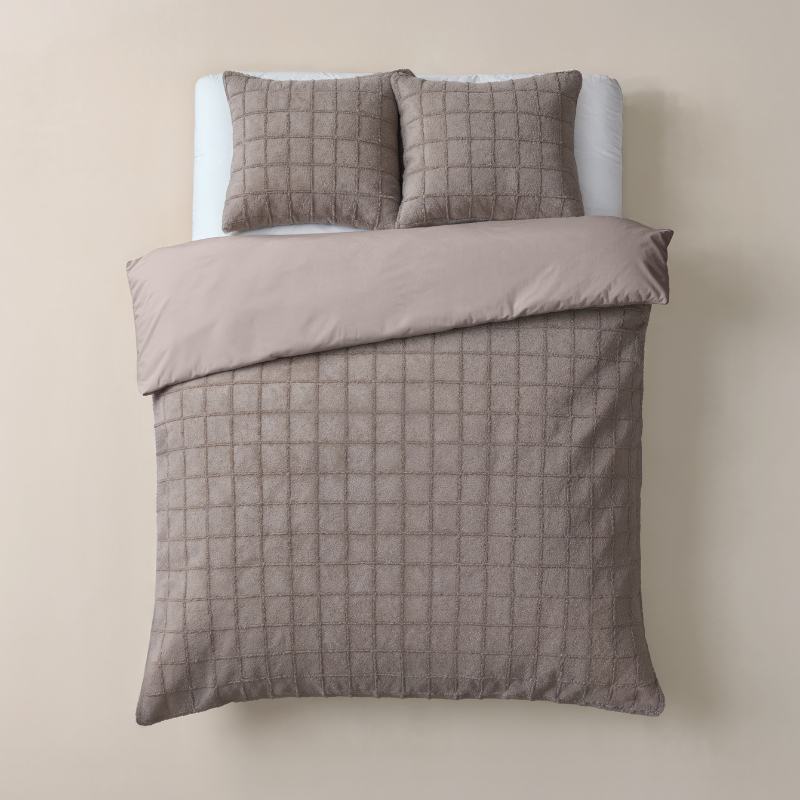 Sleeptime Dekbedovertrek Faux Fur Check Taupe Tweepersoons (200x200 Cm) Taupe Microvezel Patroon  - Overtrek - 200x200 Cm (Tweepersoons) - - 