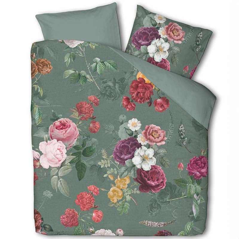 Presence Dekbedovertrek Katoen Philou Green LitsJumeaux (240x220 Cm) Groen & Meerkleurig Katoen Bloemen  - Overtrek - 240x220 Cm (Lits-Jumeaux) - - 