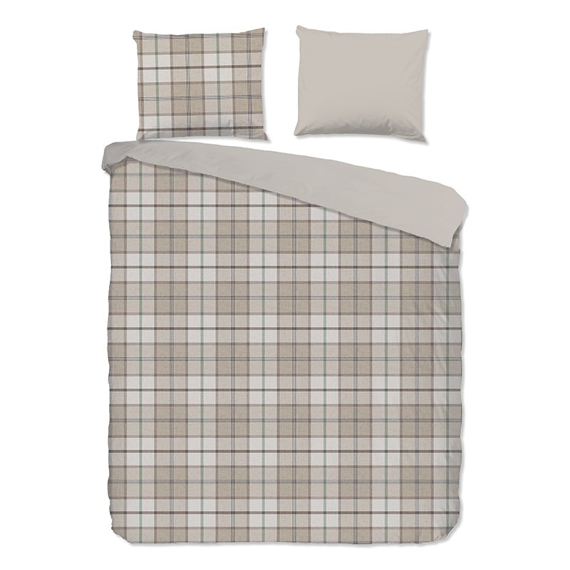 Good Morning Dekbedovertrek KatoenFlanel Bernardus LitsJumeaux (240x220 Cm) Beige Katoen Flanel Ruiten & Patroon  - Overtrek - 240x220 Cm - 
