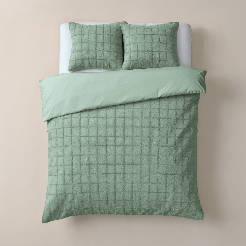Sleeptime Dekbedovertrek Faux Fur Check Groen Tweepersoons (200x200 Cm) Groen Microvezel Patroon  - Overtrek - 200x200 Cm (Tweepersoons) - - 