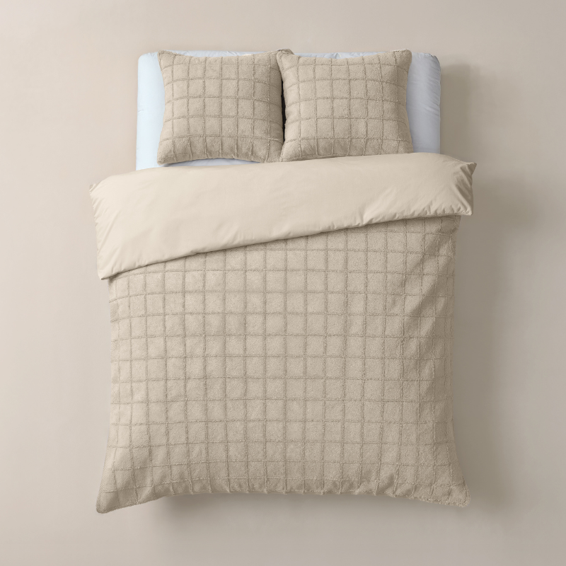 Sleeptime Dekbedovertrek Faux Fur Check Beige Tweepersoons (200x200 Cm) Beige Microvezel Patroon  - Overtrek - 200x200 Cm (Tweepersoons) - - 