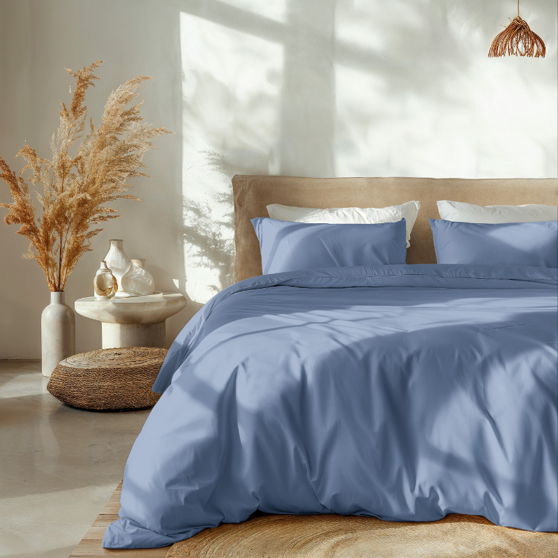 Dreamhouse Dekbedovertrek Percale Katoen Uni Blauw LitsJumeaux (240x220 Cm) Blauw Percale Katoen Effen  - Overtrek - 240x220 Cm (Lits-Jumeaux) - - 