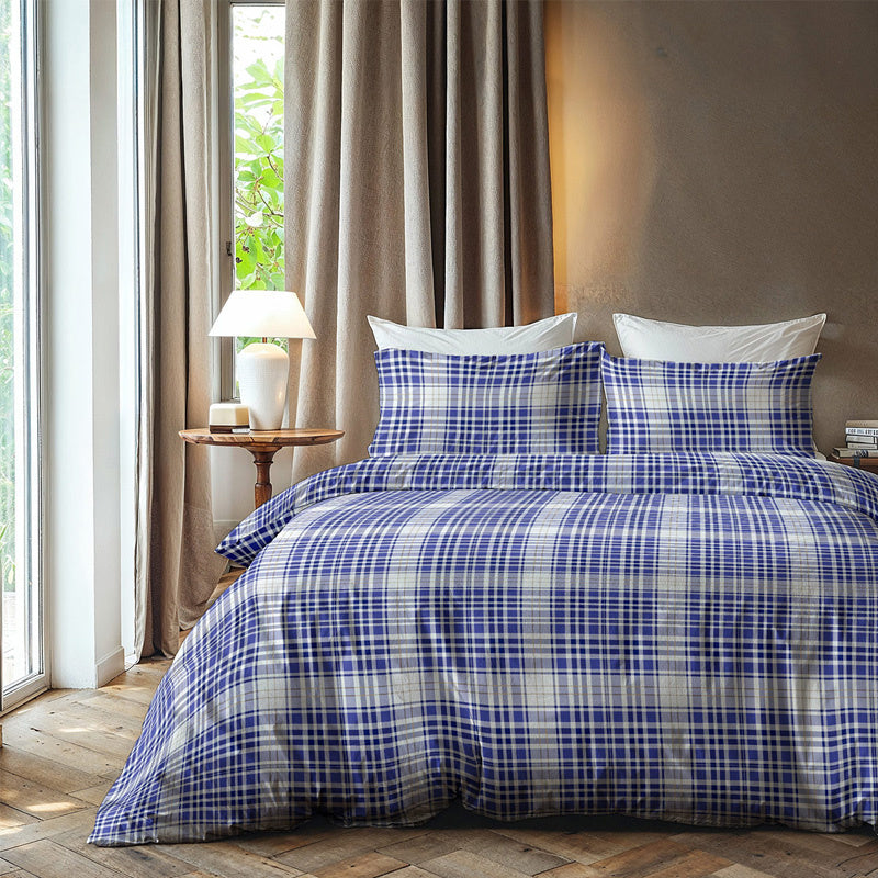 Zydante Dekbedovertrek KatoenFlanel Squares Eenpersoons (140x200 Cm) Blauw Flanel Strepen  - Overtrek - 140x200 Cm (Eenpersoons) -  - 