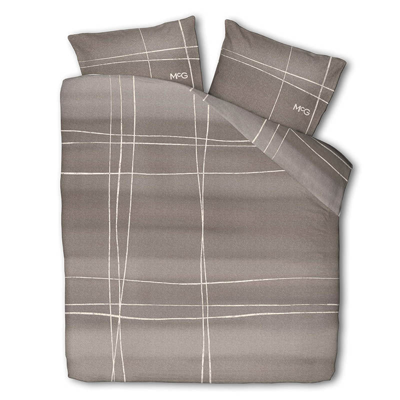 McGregor Dekbedovertrek  Katoen Illinois Tweepersoons (200x200 Cm) Taupe Katoen Strepen  - Overtrek - 200x200 Cm (Tweepersoons) - - 