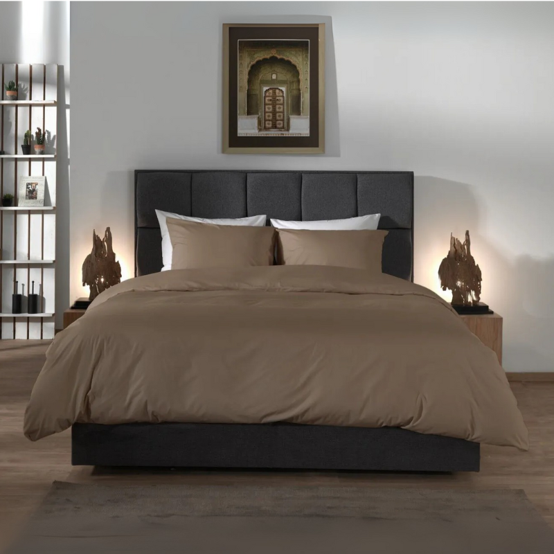 Yellow Suites Dekbedovertrek PercaleKatoen Taupe Tweepersoons (200x200 Cm) Taupe Percale Katoen Effen  - Overtrek - 200x200 Cm (Tweepersoons) - - 