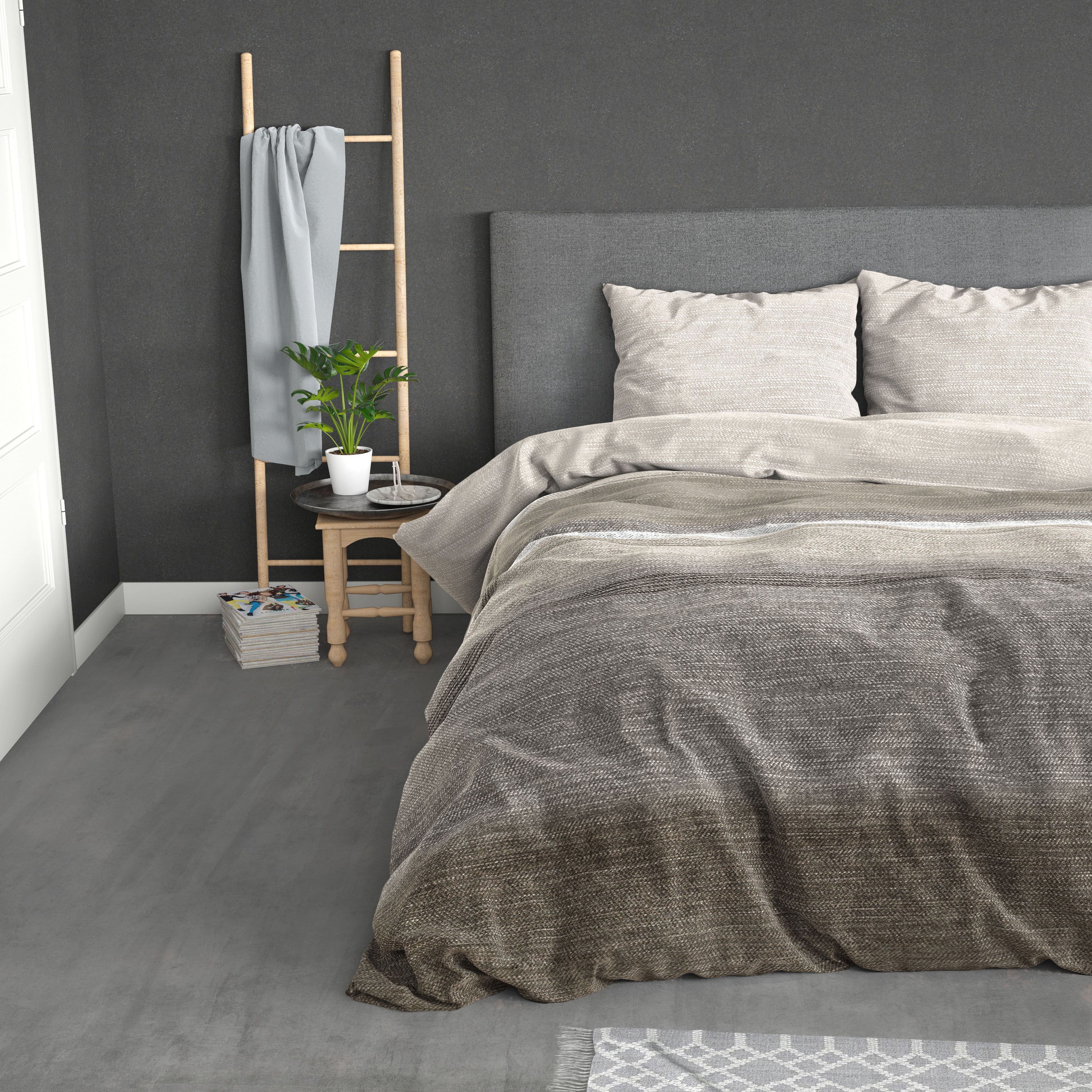 RoyalTextile - Stone Stripe Dekbedovertrek Flanel - Taupe - 140 x 220