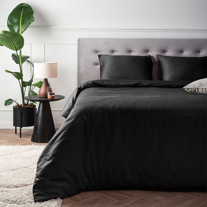 Presence Dekbedovertrek Katoen Satijn Zwart LitsJumeaux XL (260x200 Cm) Zwart Katoen Satijn Katoen Effen  - Overtrek - 260x200 Cm (Lits-Jumeaux XL) - 