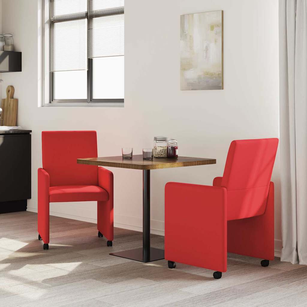vidaXL Eetstoelen met wielen 2 pcs Rood 57 x 66 x 94 cm Kunstleer