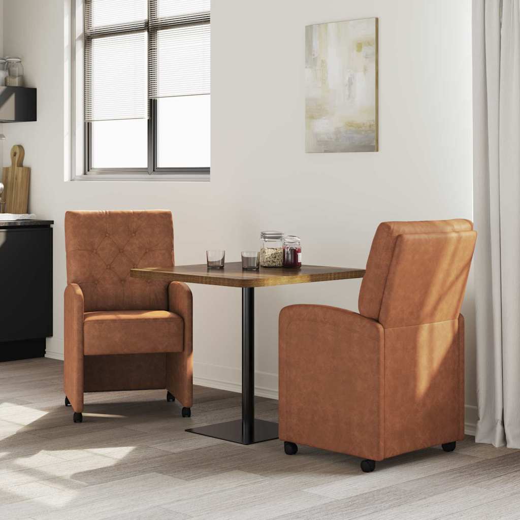 vidaXL Eetstoelen met wielen 2 pcs Bruin 58 x 67 x 97 cm Kunstleer