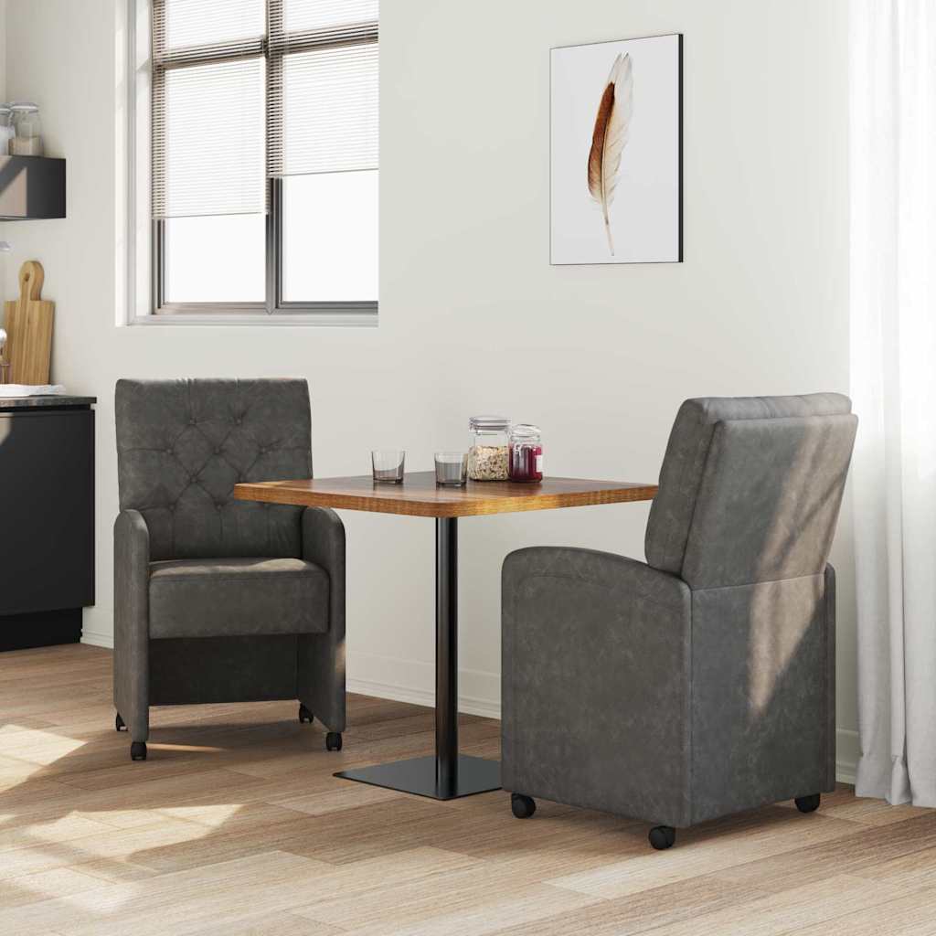 vidaXL Eetstoelen met wielen 2 pcs Zwart 58 x 67 x 97 cm Kunstleer