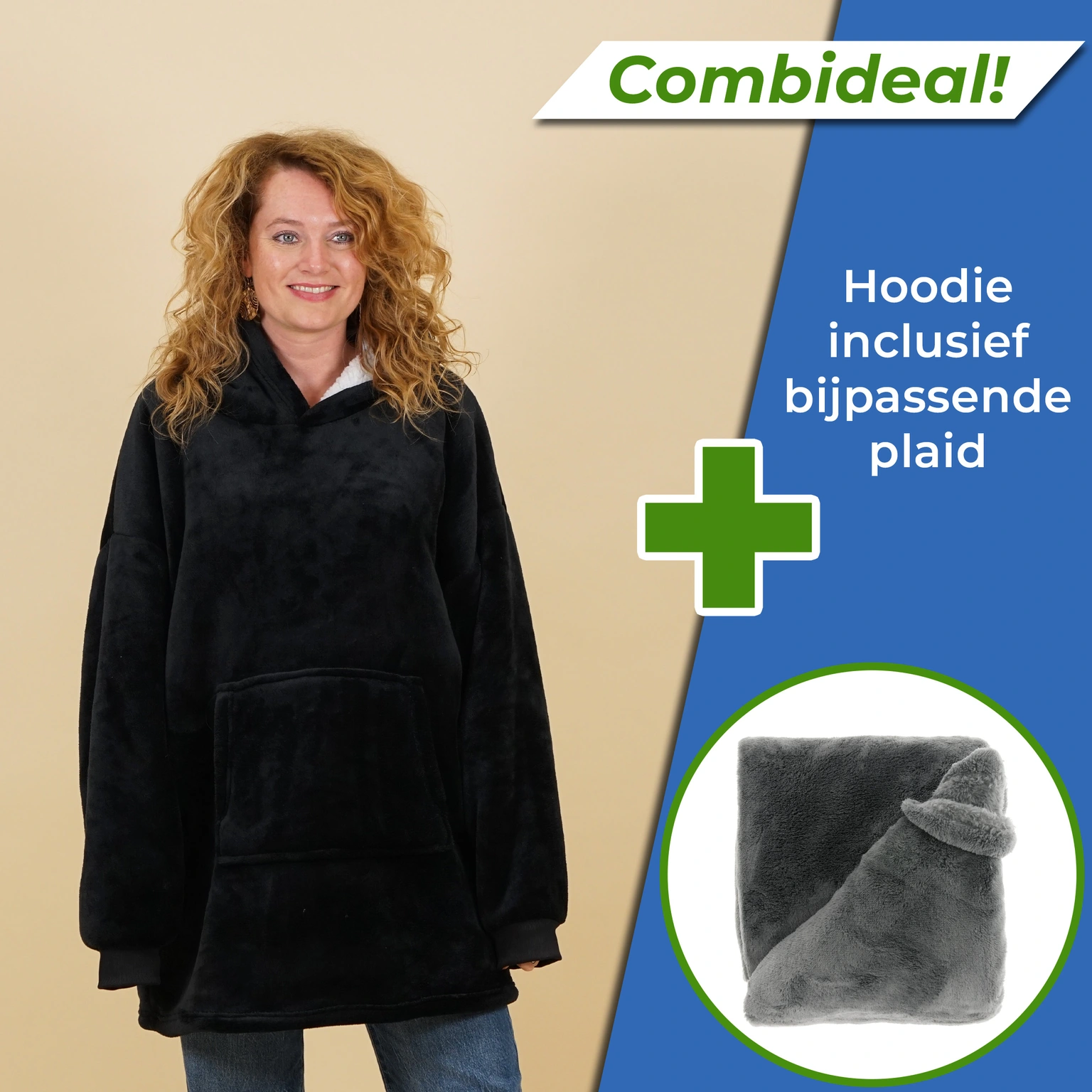 Unique Living Set: Oversized Hoodie + Plaid Justin Dark Grey Fleece Donkergrijs Antraciet 