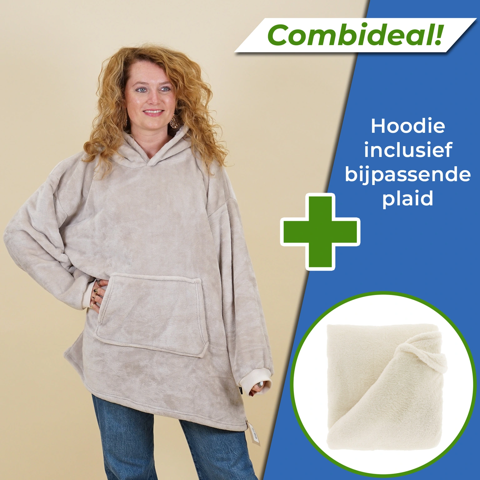 Unique Living Set: Oversized Hoodie + Plaid Justin Dove White Fleece Wit 