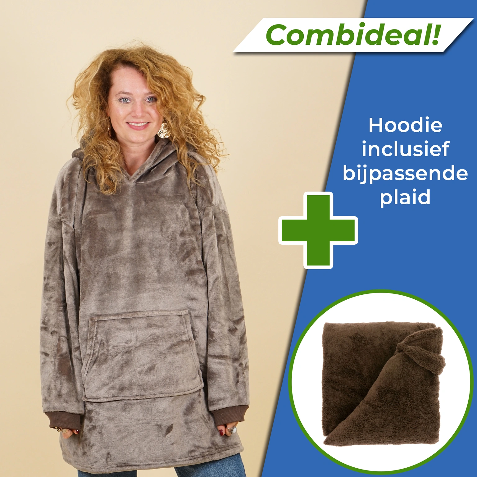 Unique Living Set: Oversized Hoodie + Plaid Justin Rocky Brown Fleece Bruin 