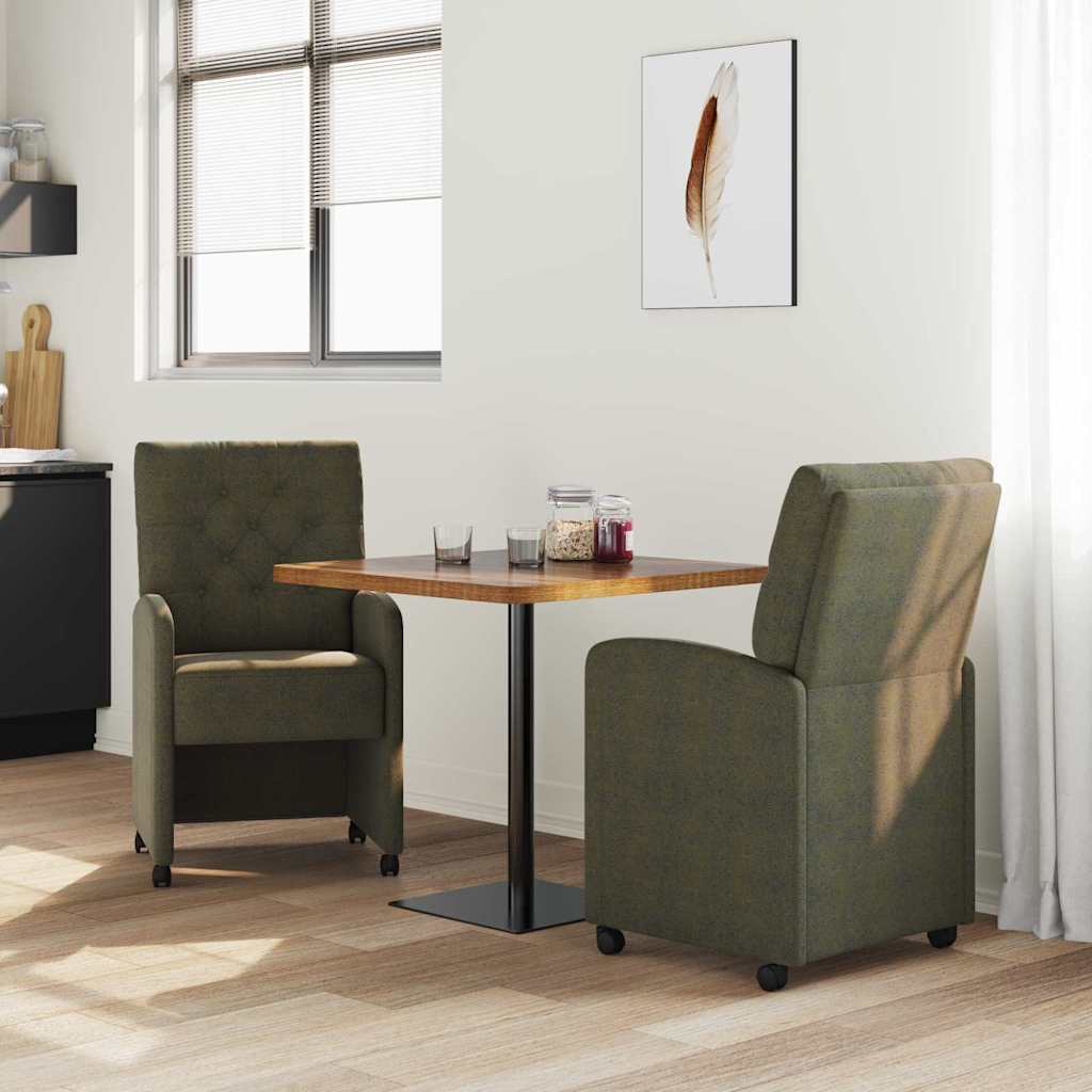 vidaXL Dining Stoelen met Wielen 2 pcs Leger groen 58 x 67 x 97 cm