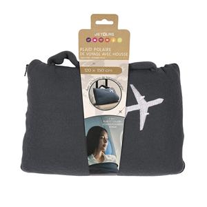 Merkloos Reisdeken met hoes - zwart - 120 x 150 cm - polyester - fleecedeken - vliegtuig deken -