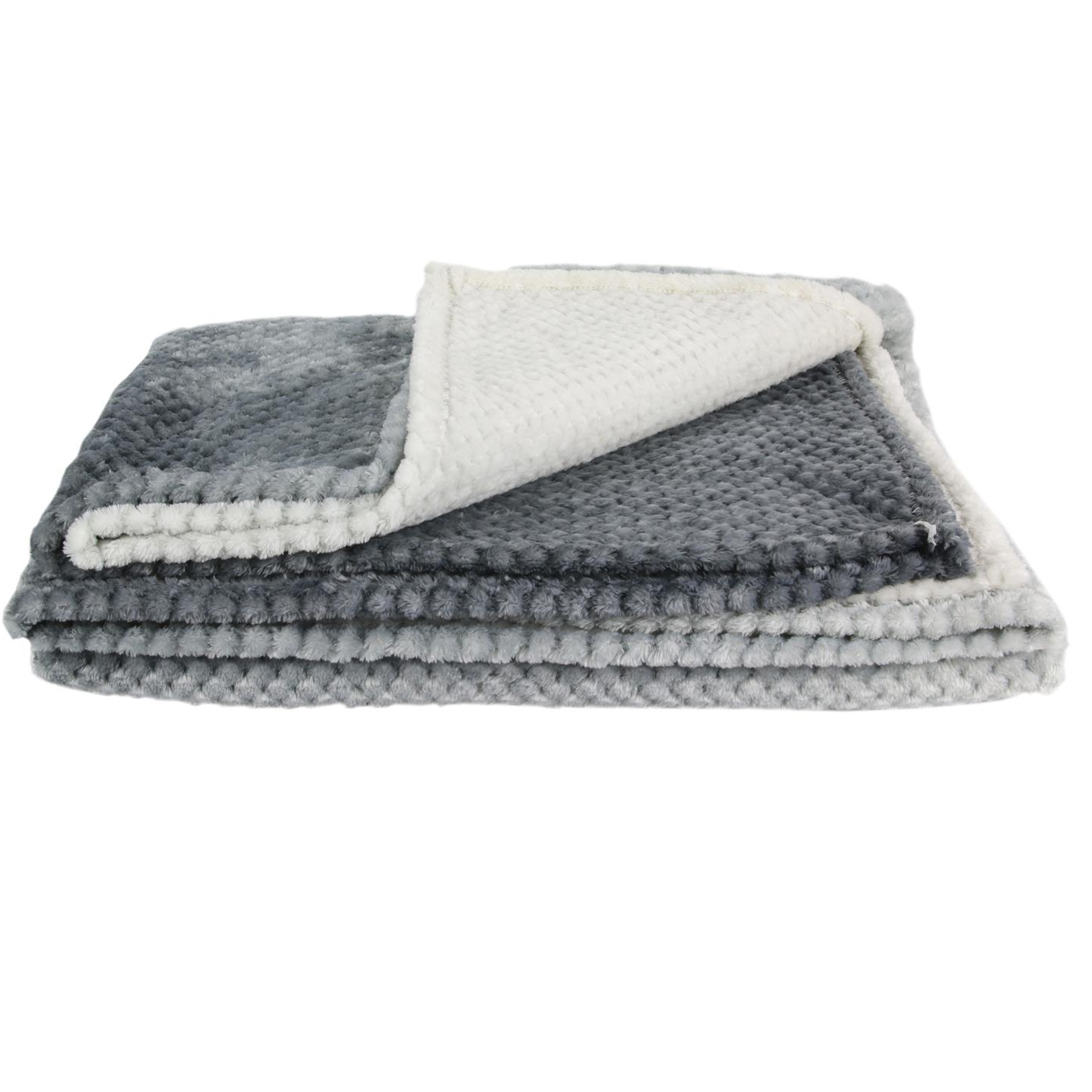 Home Deco Factory Fleece deken - grijs - 150 x 200 cm - polyester - woondeken -