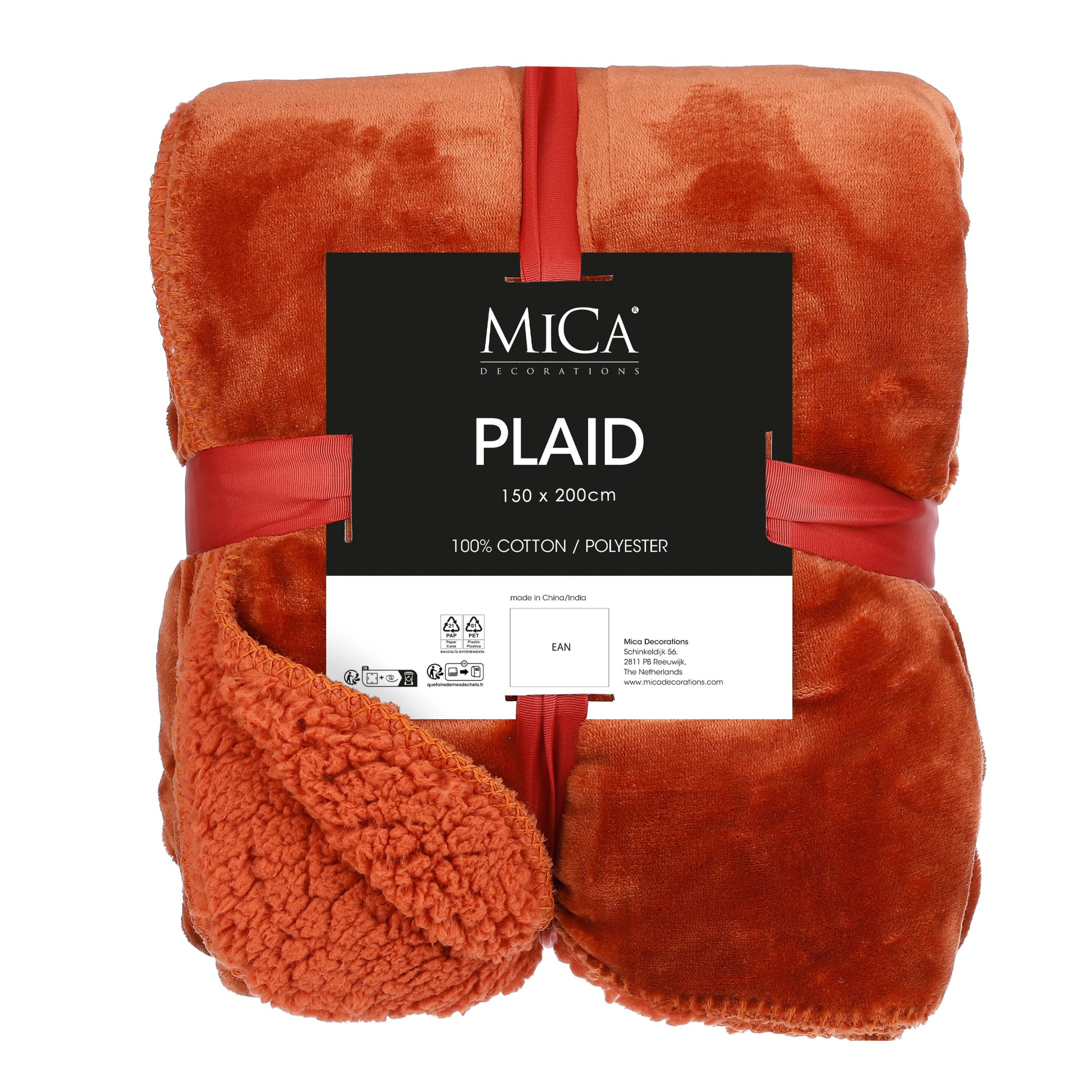 Mica Decorations Fleece deken - terra - 200 x 150 cm - polyester - Mardy - fleeceplaid -