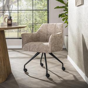 LifestyleFurn Draaibare Eetkamerstoel op wielen Thandie Chenille - Zand