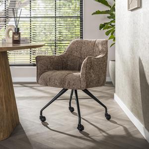 LifestyleFurn Draaibare Eetkamerstoel op wielen Thandie Chenille - Champagne