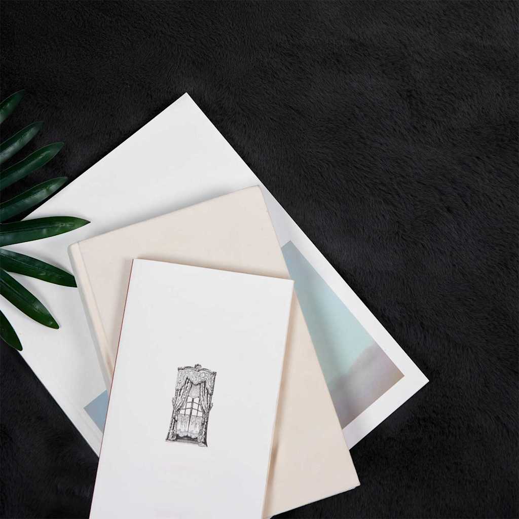 vidaXL Nep Konijnenbont Tapijt Zwart 120 x 120 cm Polyester