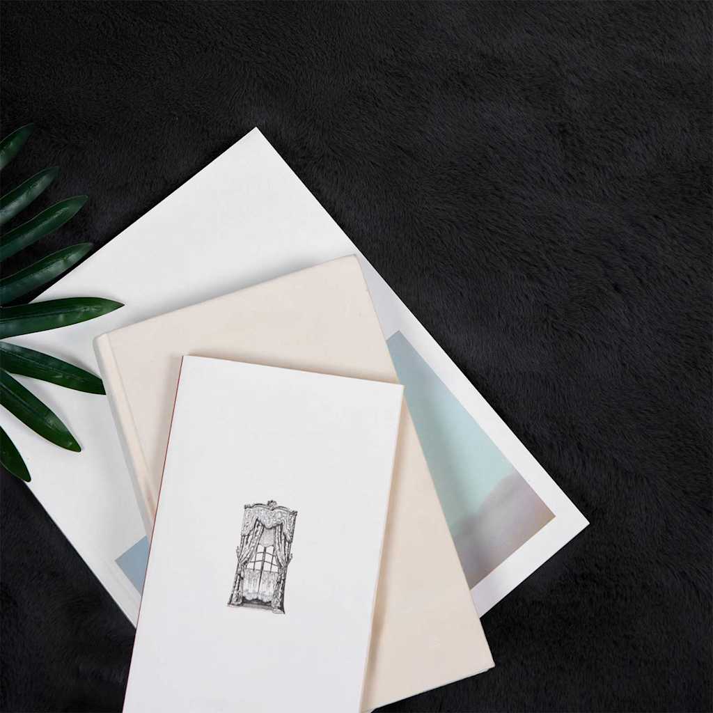 vidaXL Nep Konijnenbont Tapijt Zwart 80 x 250 cm Polyester