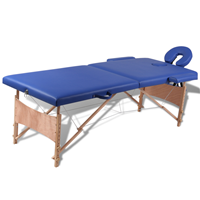 vidaXL Inklapbare massagetafel 2 zones met houten frame (blauw)