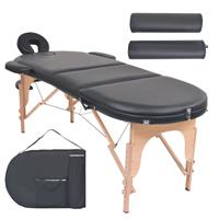 vidaXL Massagetafel inklapbaar 10 cm dik met 2 bolsters ovaal zwart