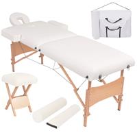 vidaXL Massageliege 2 Zonen Tragbar mit Hocker 10 cm Polsterung  Weiß