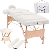 vidaXL Massagetafel- en krukset inklapbaar 3 zones 10 cm dik wit