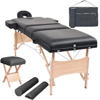 vidaXL Massagetafel- en krukset inklapbaar 3 zones 10 cm dik zwart