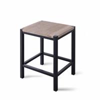 Looox Badkamer Kruk  Wooden Stool met Frame 35x30x45 cm Massief Eiken Old Grey Mat Zwart 