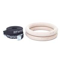 Fitwood Gym Rings „Adult“, Holzoptik, schwarzes Band