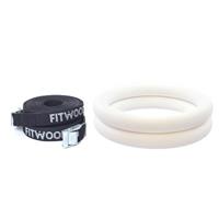 Fitwood Gym Rings „Adult“, Weißes Holz, schwarzes Band