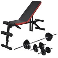 Einstellbare Trainingsbank mit Lang- und Kurzhantel-Set 30,5 kg Schwarz