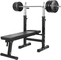 GORILLA SPORTS Trainingsbank »Hantelbank mit Langhantelset 38 kg«, (10-tlg), Integrierte Dip-Griffe für max. Belastungen von 200 kg, inklusive Beingurt, zusammenklappbar