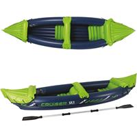 ecdgermany Aufblasbares Kajak Cruiser X1 für 2 Personen, 318x80x55 cm, Grün/Weiß/Blau, inkl. Alu-Doppelpaddel, Unisex-Erwachsene, Schlauchboot Luftkajak Kanu