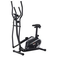 HOMCOM 2-in-1 elliptische hometrainer met LCD-monitor machinetrainer met verstelbare zithoogte 8 niveaus 2 wielen staal PVC ABS zwart 103 x 62 x 151 cm
