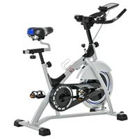 HOMCOM Speedbike Indoor Ergometer Fitnessfietsen met 15KG Vliegwiel Verstelbare weerstandsniveaus Home Gym tot 180KG Fietstrainer LCD-monitor Metaal ABS Zilver + Zwart