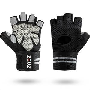ZEUZ Sport & Fitness Handschoenen Heren & Dames - Krachttraining - Crossfit - Grijs & Zwart aat L