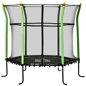 HOMCOM 5,3FT Trampolin für Kinder Gartentrampolin mit Sicherheitsnetz Netzabdeckung Gummiseil gepolstert Fitness-Trampolin Stahl 163,5H cm bis 60 kg