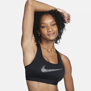 Nike Swoosh Medium Support padded sport-bh met graphic - Zwart