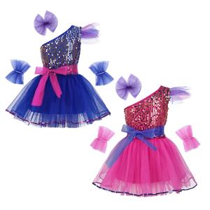 Kids Girls Sequined Rainbow Ballet Dance Tutu Dress Latin Jazz Performance Dancewear Costumes