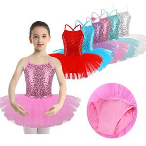 Kids Girls Sequined Camisole Ballet Tutu Dress Skirted Leotard Ballerina Glittering Dance Costumes