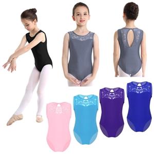 IEFiEL Kids Big Girls Sleeveless Turtleneck Lace Splice Gymnastic Ballet Dance Leotard Dancewear Athletic Tank Tops