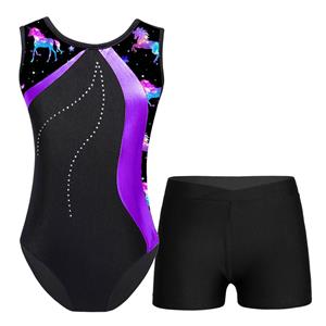 YONGHS Kids Girls Sleeveless Gymnastics Leotard with Shorts Ballet Unitard Dance Outfits Athletic Practice Costume